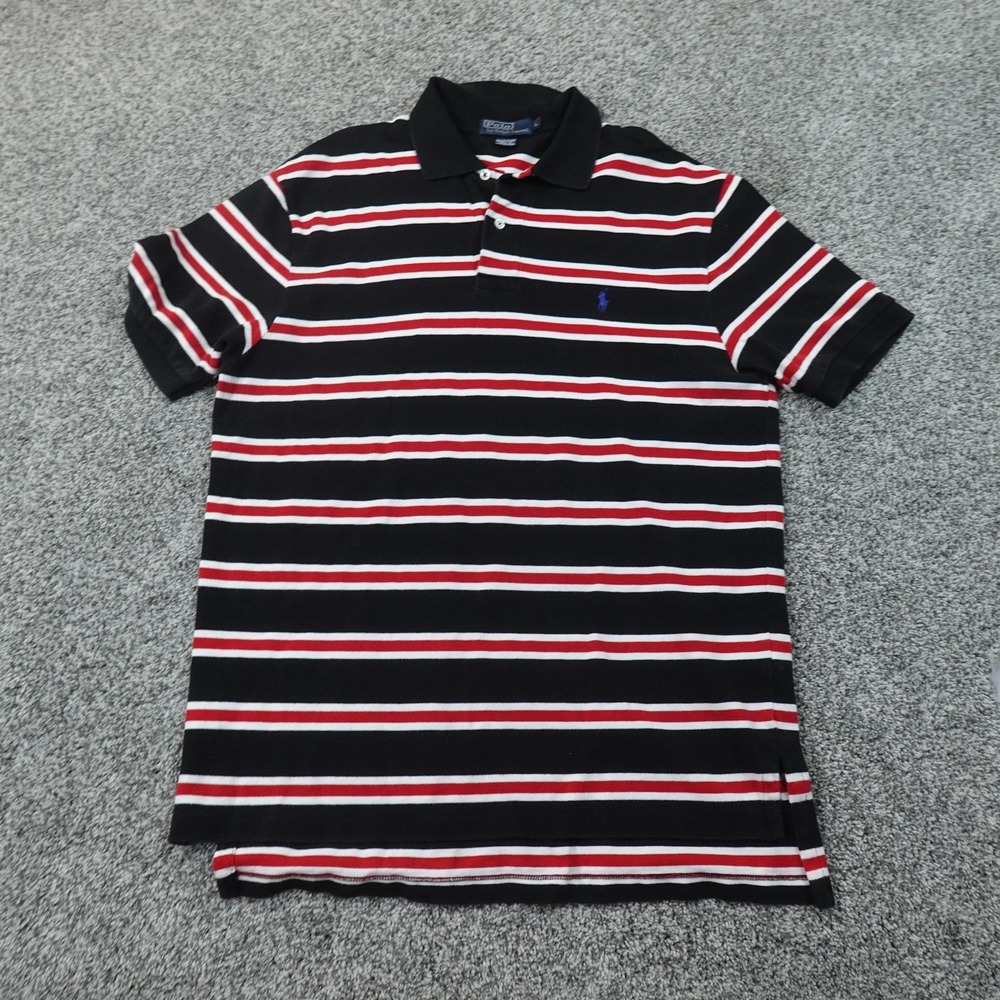 VTG Ralph Lauren Polo Shirt Mens L Black Red Stripe Pony Golf Preppy USA 90s Y2K